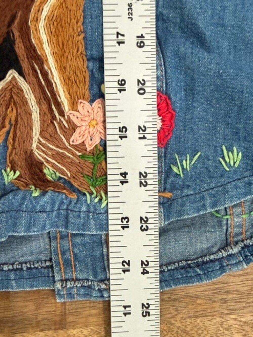 OOAK Hand Embroidered Denim Jacket Womens Medium Nature Woodland owl Peacock - Picture 15 of 16